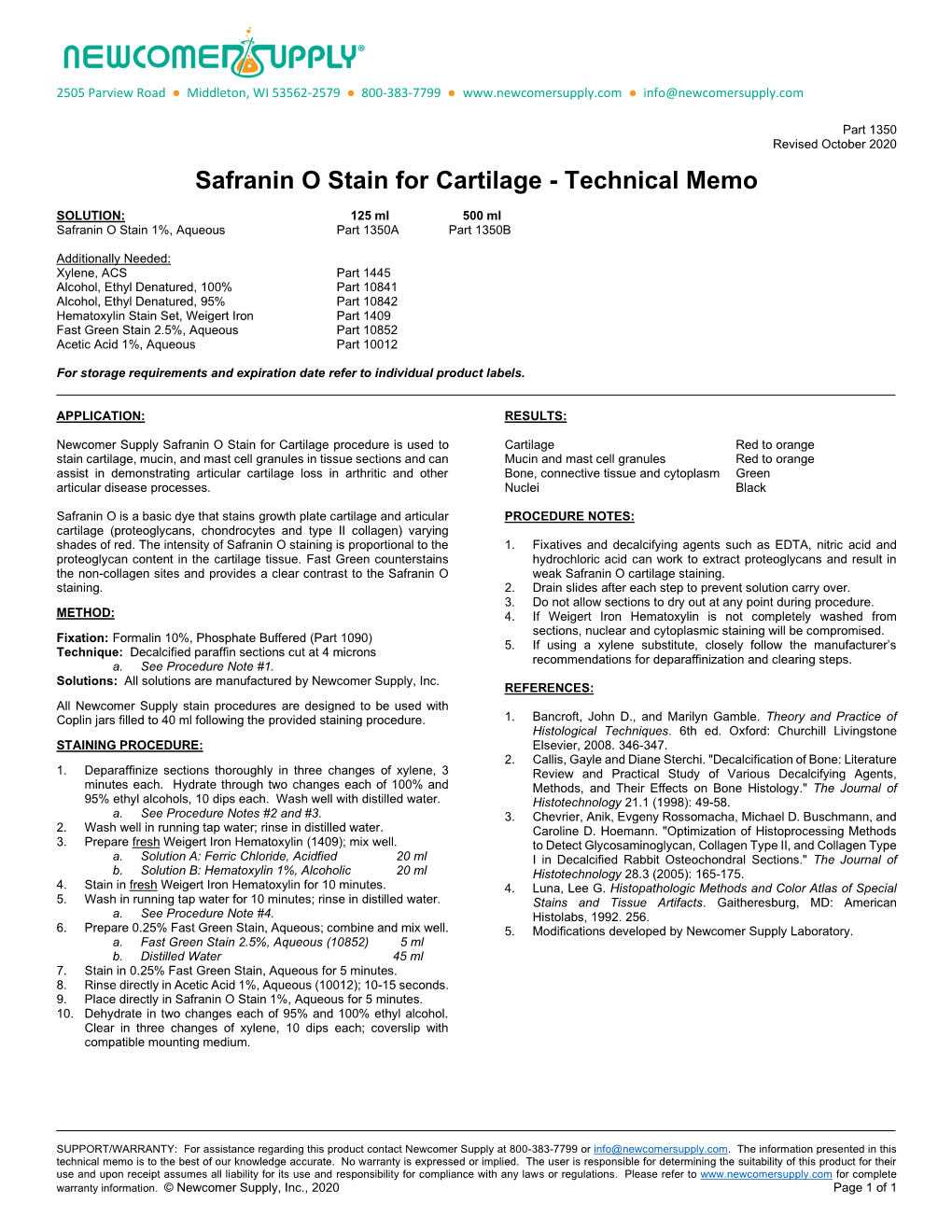 Safranin O Stain for Cartilage - Technical Memo