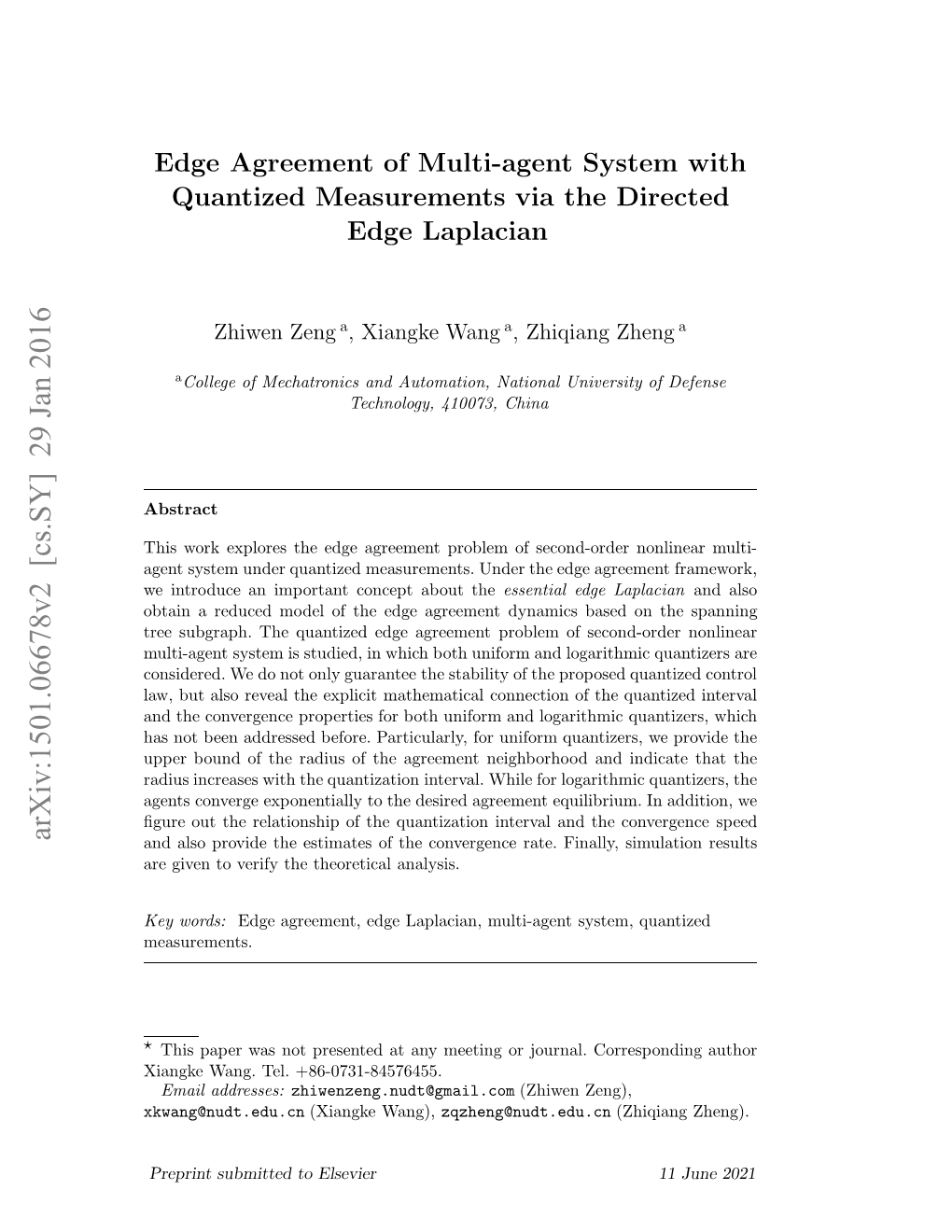 Edge Agreement of Multi-Agent System with Quantized