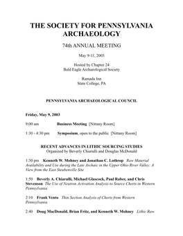 The Society for Pennsylvania Archaeology