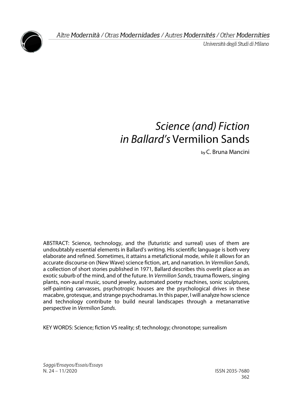 Science (And) Fiction in Ballard's Vermilion Sands