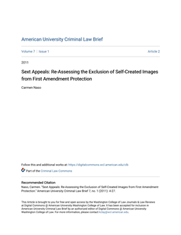 Sext Appeals: Re-Assessing the Exclusion of Self-Created Images from First Amendment Protection