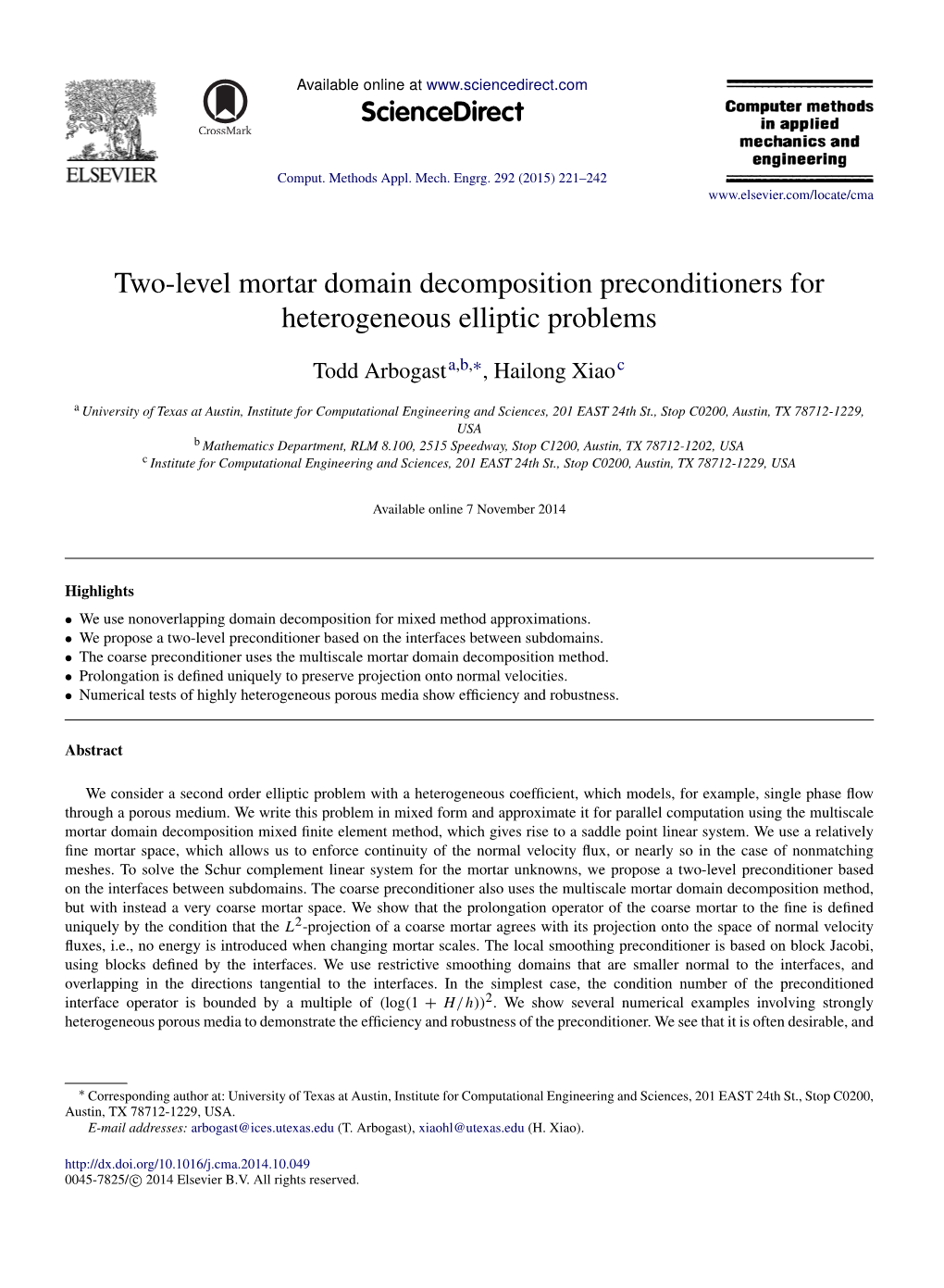 Two-Level Mortar Domain Decomposition Preconditioners for Heterogeneous Elliptic Problems