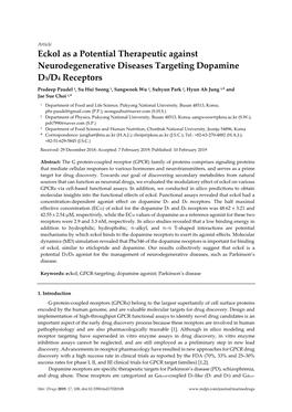Eckol As a Potential Therapeutic Against Neurodegenerative Diseases Targeting Dopamine D3/D4 Receptors