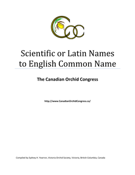 English Common Orchid Names to Latin Names