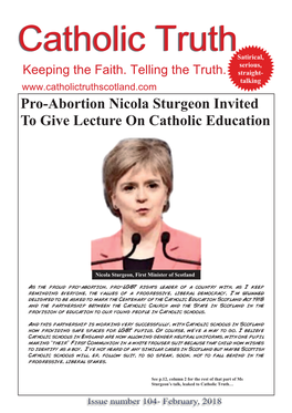 Pro-Abortion Nicola Sturgeon Invited to Give Lecture on Catholic Education