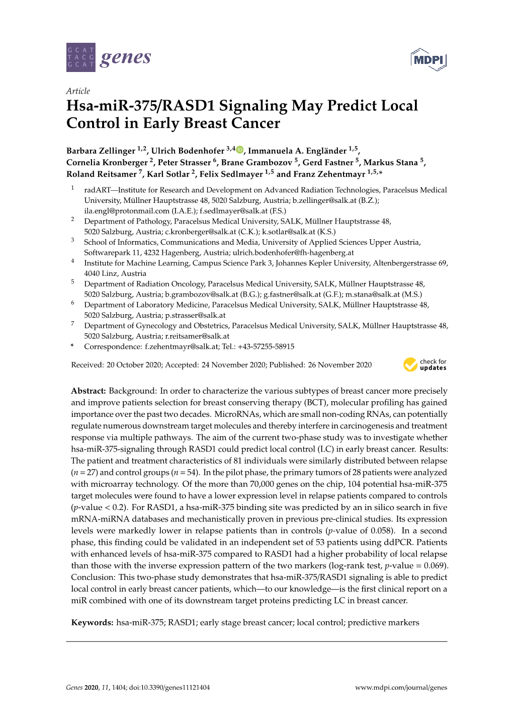 Hsa-Mir-375/RASD1 Signaling May Predict Local Control in Early Breast Cancer