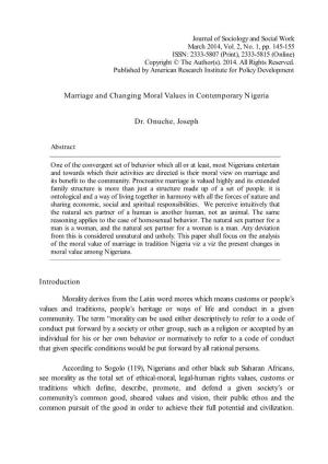 Marriage and Changing Moral Values in Contemporary Nigeria Dr