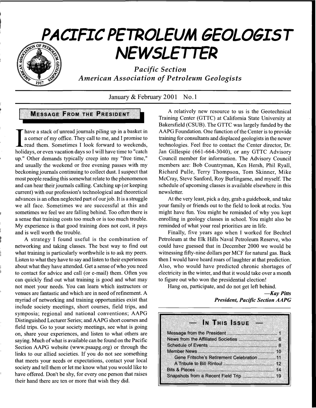 PACIFIC PETROLEUM GEOLOGIST NEWSLETTER Pacific Section American Association of Petroleum Geologists