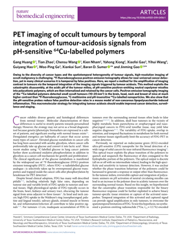 PET Imaging of Occult Tumours by Temporal Integration of Tumour-Acidosis Signals from Ph-Sensitive 64Cu-Labelled Polymers