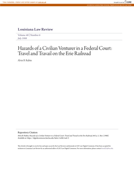 Hazards of a Civilian Venturer in a Federal Court: Travel and Travail on the Erie Railroad Alvin B