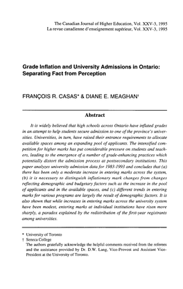 Grade Inflation and University Admissions in Ontario: Separating Fact from Perception