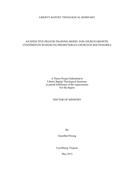 An Effective Prayer Training Model for Church Growth: Centered on Wangsung Presbyterian Church in South Korea