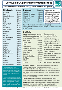 Cornwall IFCA General Information Sheet Fish and Shellfish Minimum Sizes
