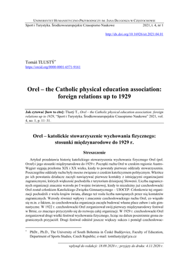 Orel – the Catholic Physical Education Association: Foreign Relations up to 1929