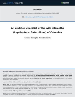 Lepidoptera: Saturniidae) of Colombia