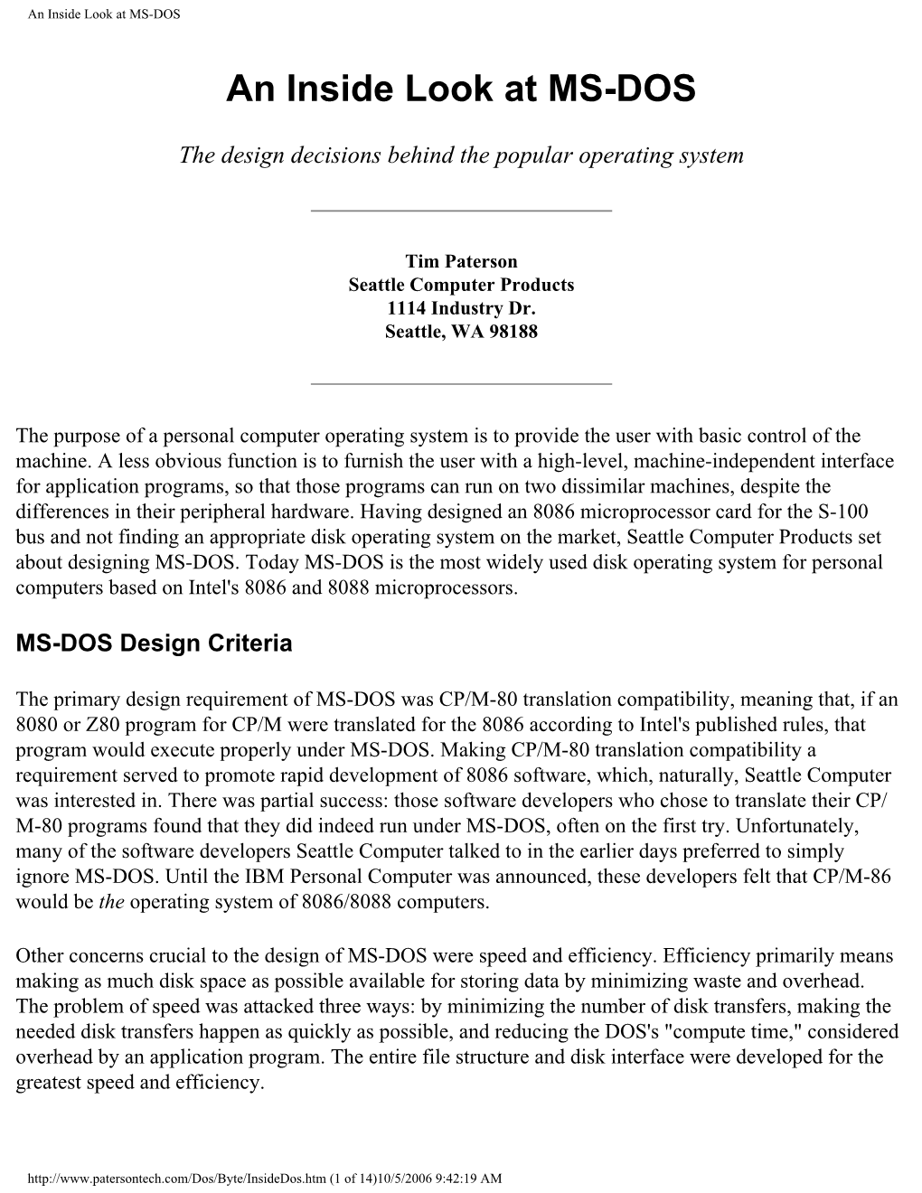 An Inside Look at MS-DOS