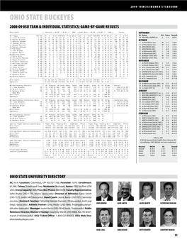 Ohio State Buckeyes 2008-09 0SU Team & Individual Statistics; Game-By-Game Results