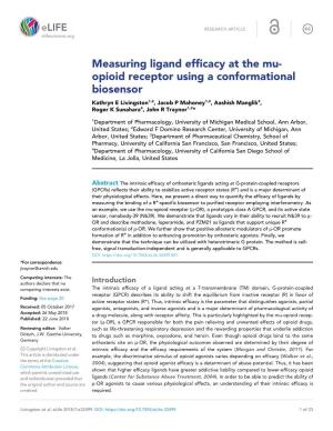 Measuring Ligand Efficacy at the Mu- Opioid Receptor Using A