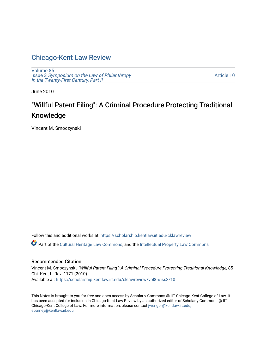 "Willful Patent Filing": a Criminal Procedure Protecting Traditional Knowledge