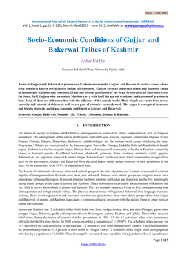 Socio-Economic Conditions of Gujjar and Bakerwal Tribes of Kashmir