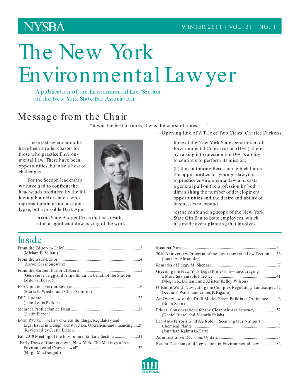 The New York Environmental Lawyer a Publication of the Environmental Law Section of the New York State Bar Association