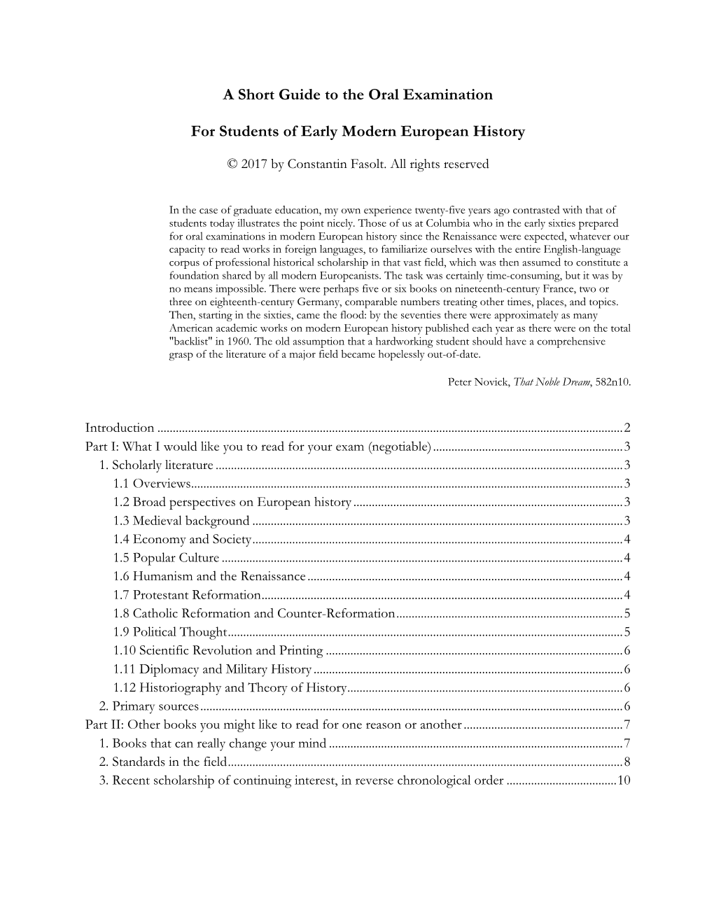 A Short Guide to the Oral Examination for Students of Early Modern