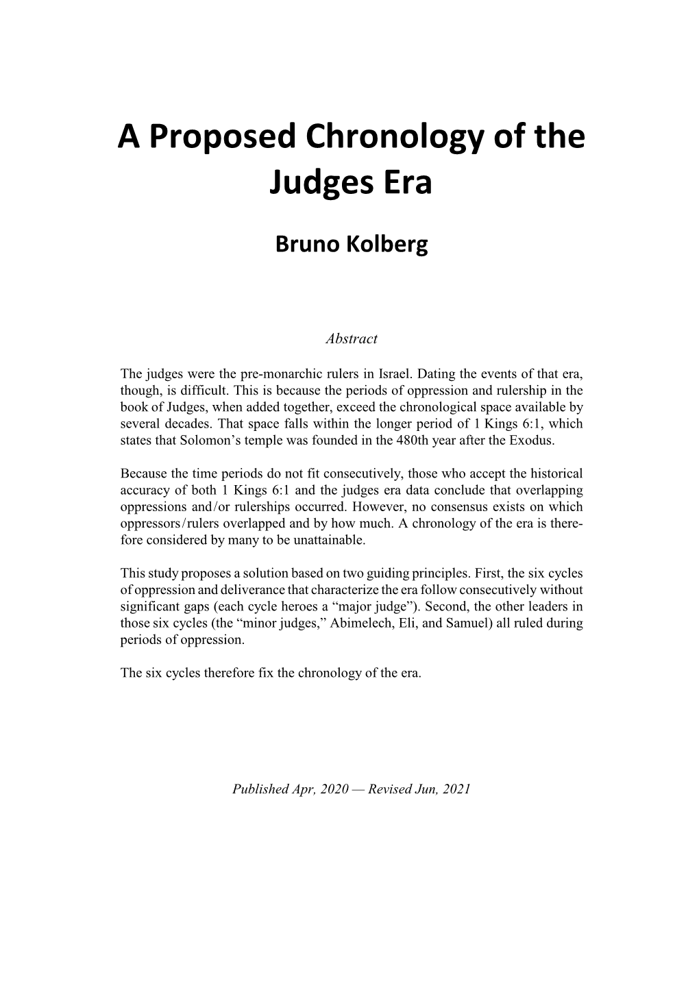 A Proposed Chronology of the Judges Era
