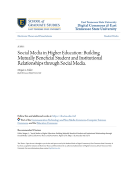 Social Media in Higher Education: Building Mutually Beneficial Student and Institutional Relationships Through Social Media