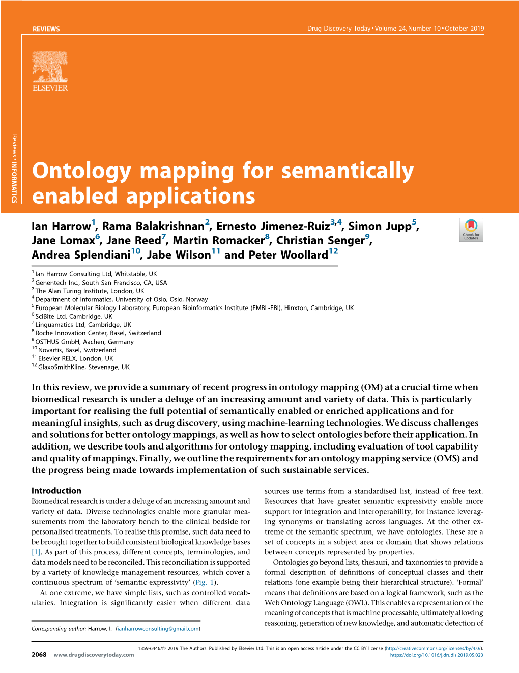 Ontology Mapping for Semantically Enabled Applications