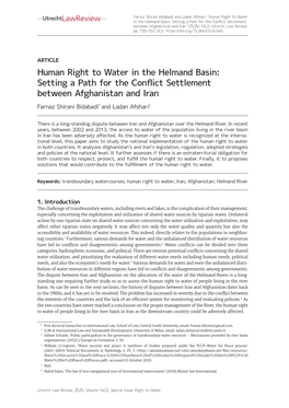 Human Right to Water in the Helmand Basin: Setting a Path for the Conflict Settlement Between Afghanistan and Iran’ (2020) 16(2) Utrecht Law Review Pp