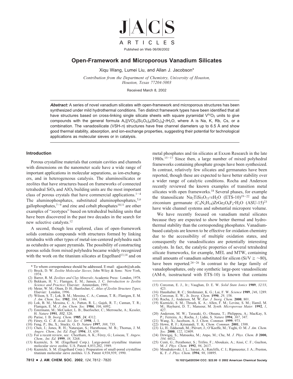Open-Framework and Microporous Vanadium Silicates Xiqu Wang, Lumei Liu, and Allan J