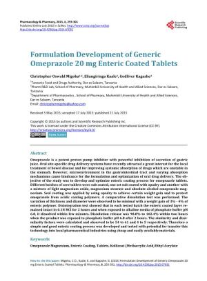 Formulation Development of Generic Omeprazole 20 Mg Enteric Coated Tablets