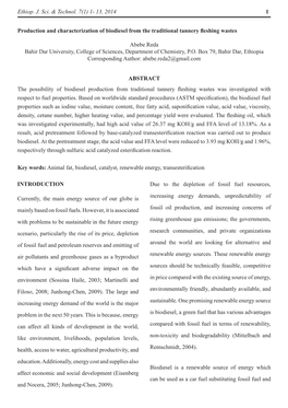 13, 2014 1 Production and Characterization of Biodiesel