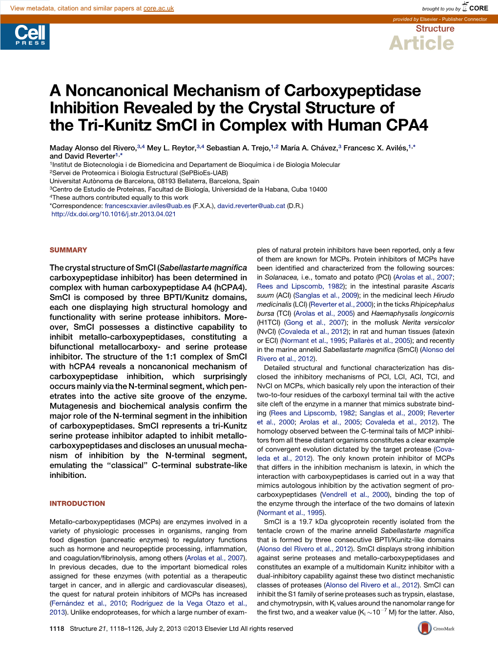 A Noncanonical Mechanism of Carboxypeptidase Inhibition Revealed by the Crystal Structure of the Tri-Kunitz Smci in Complex with Human CPA4