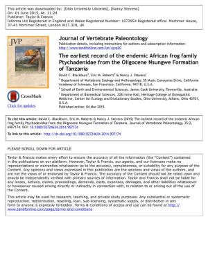 Journal of Vertebrate Paleontology the Earliest Record of the Endemic
