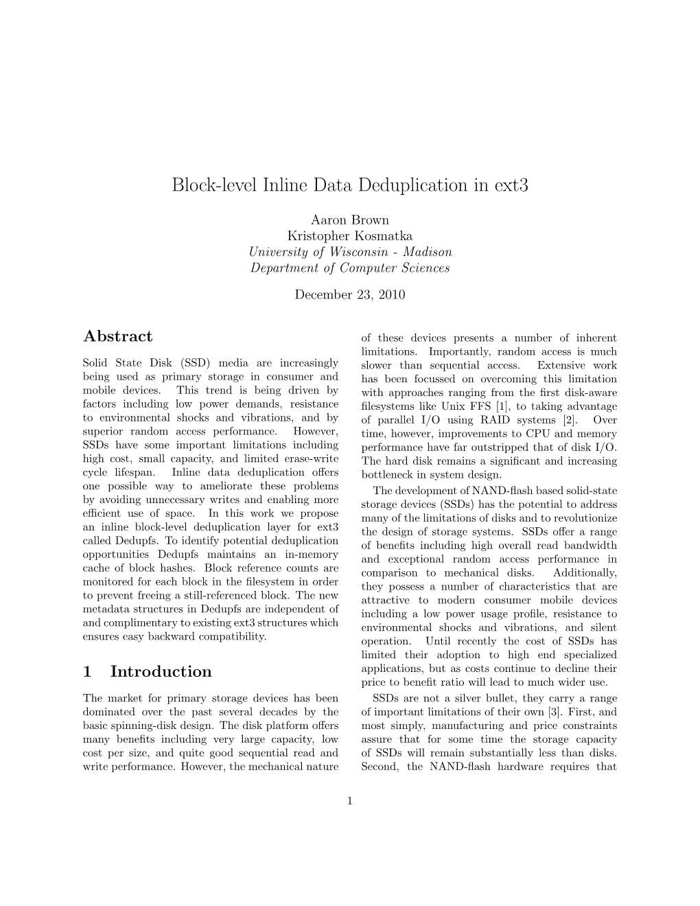 Block-Level Inline Data Deduplication in Ext3