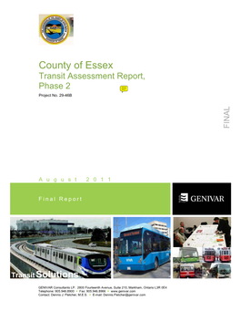 County of Essex Transit Assessment Report, Phase 2 Project No