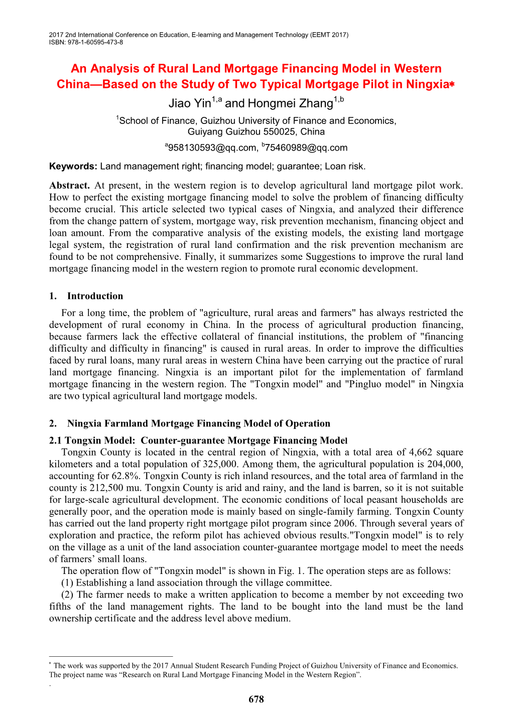 An Analysis of Rural Land Mortgage Financing Model in Western China