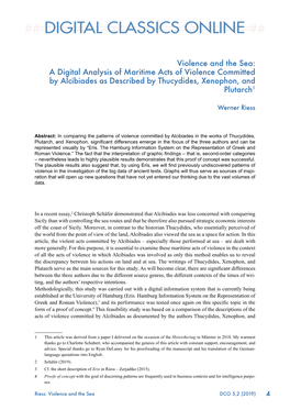 Violence and the Sea: a Digital Analysis of Maritime Acts of Violence Committed by Alcibiades As Described by Thucydides, Xenophon, and Plutarch1