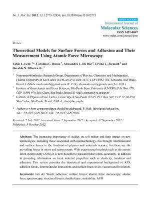Theoretical Models for Surface Forces and Adhesion and Their Measurement Using Atomic Force Microscopy