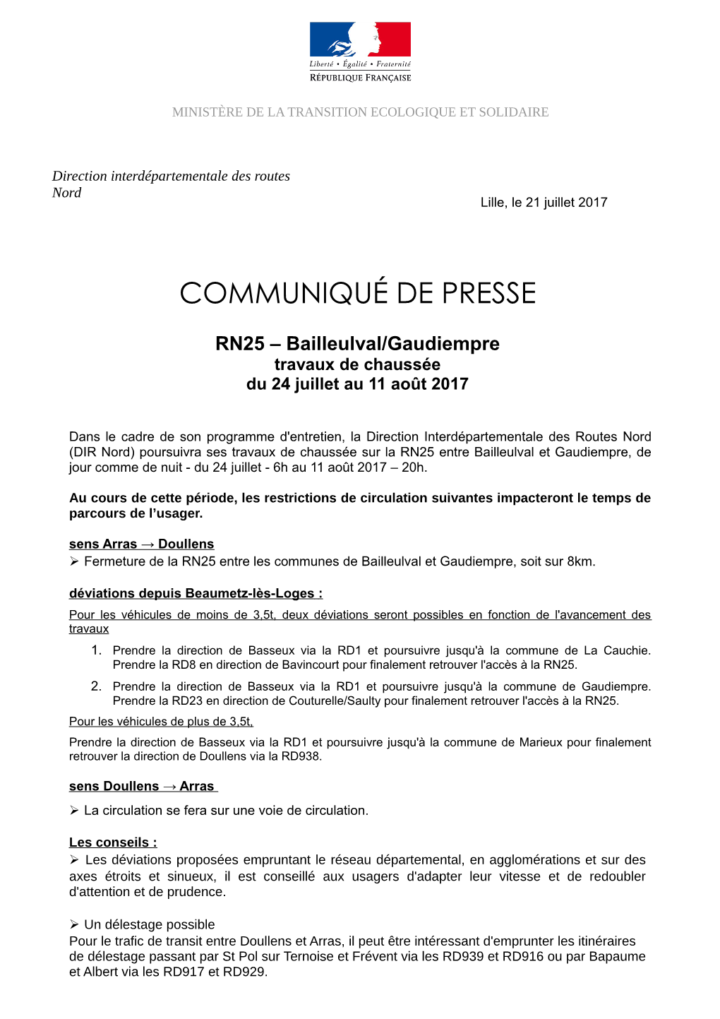 Communiqué De Presse