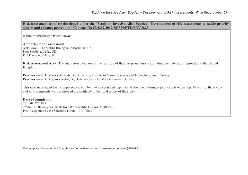 Risk Assessment Template Developed Under The