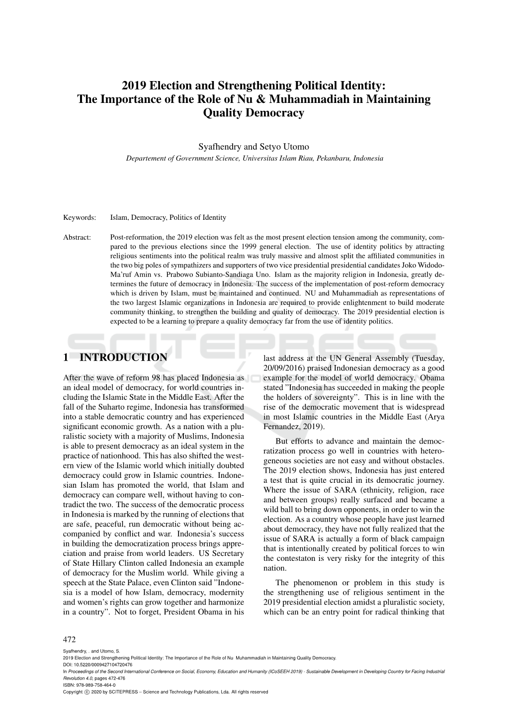 2019 Election and Strengthening Political Identity: the Importance of the Role of Nu & Muhammadiah in Maintaining Quality Democracy