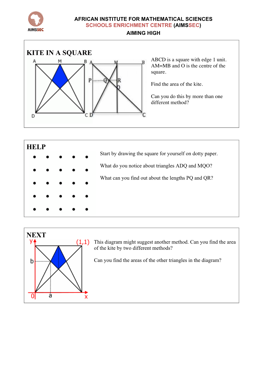 Kite in a Square Help Next