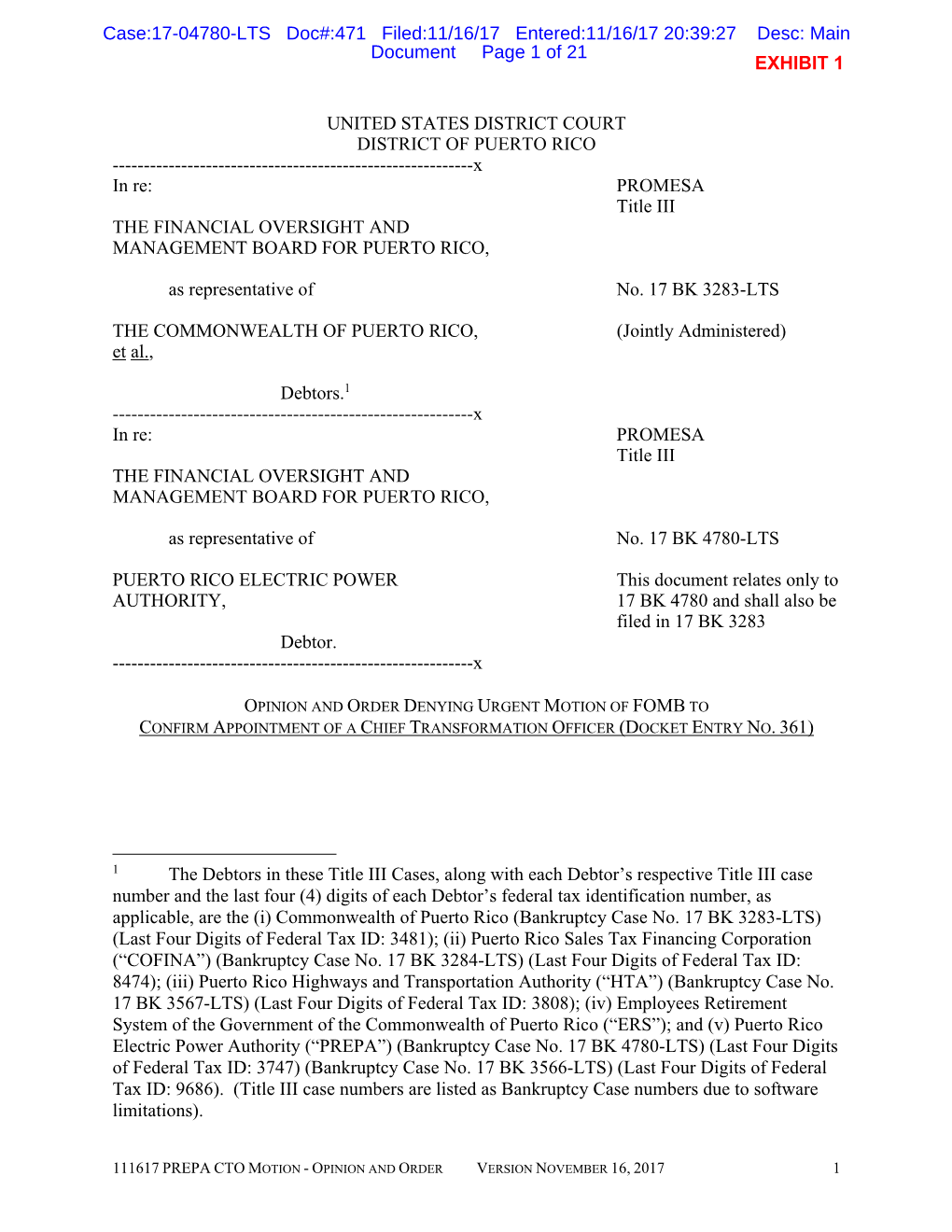 PROMESA Title III the FINANCIAL OVERSIGHT and MANAGEMENT BOARD for PUERTO RICO