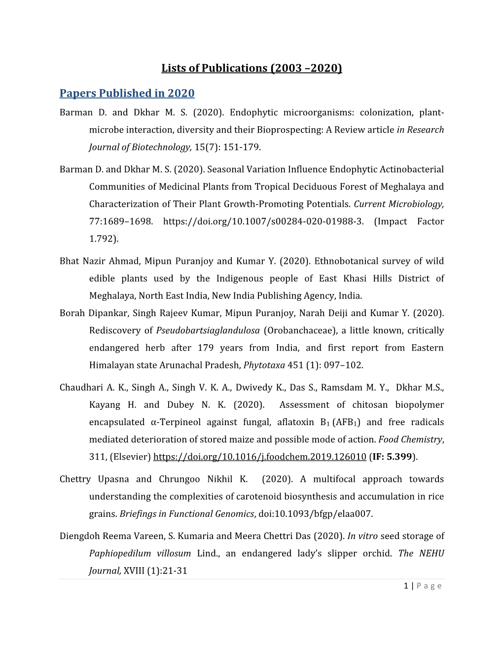 Research Publications (2003-2020)