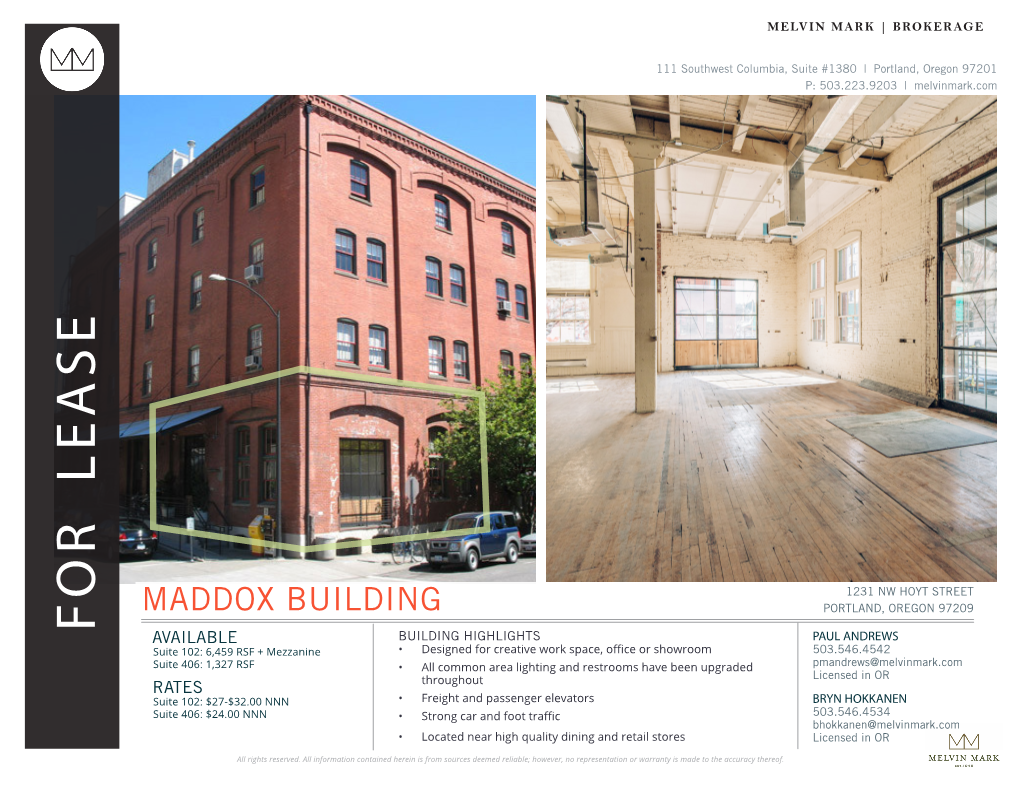 For Lease Maddox Building
