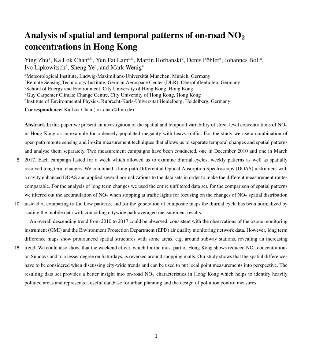 Analysis of Spatial and Temporal Patterns of On-Road NO2