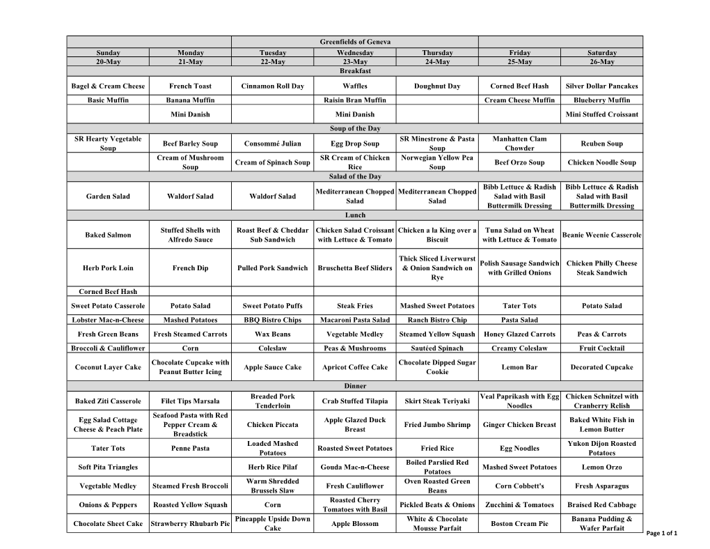 Sunday Monday Tuesday Wednesday Thursday Friday Saturday 20-May 21-May 22-May 23-May 24-May 25-May 26-May Breakfast