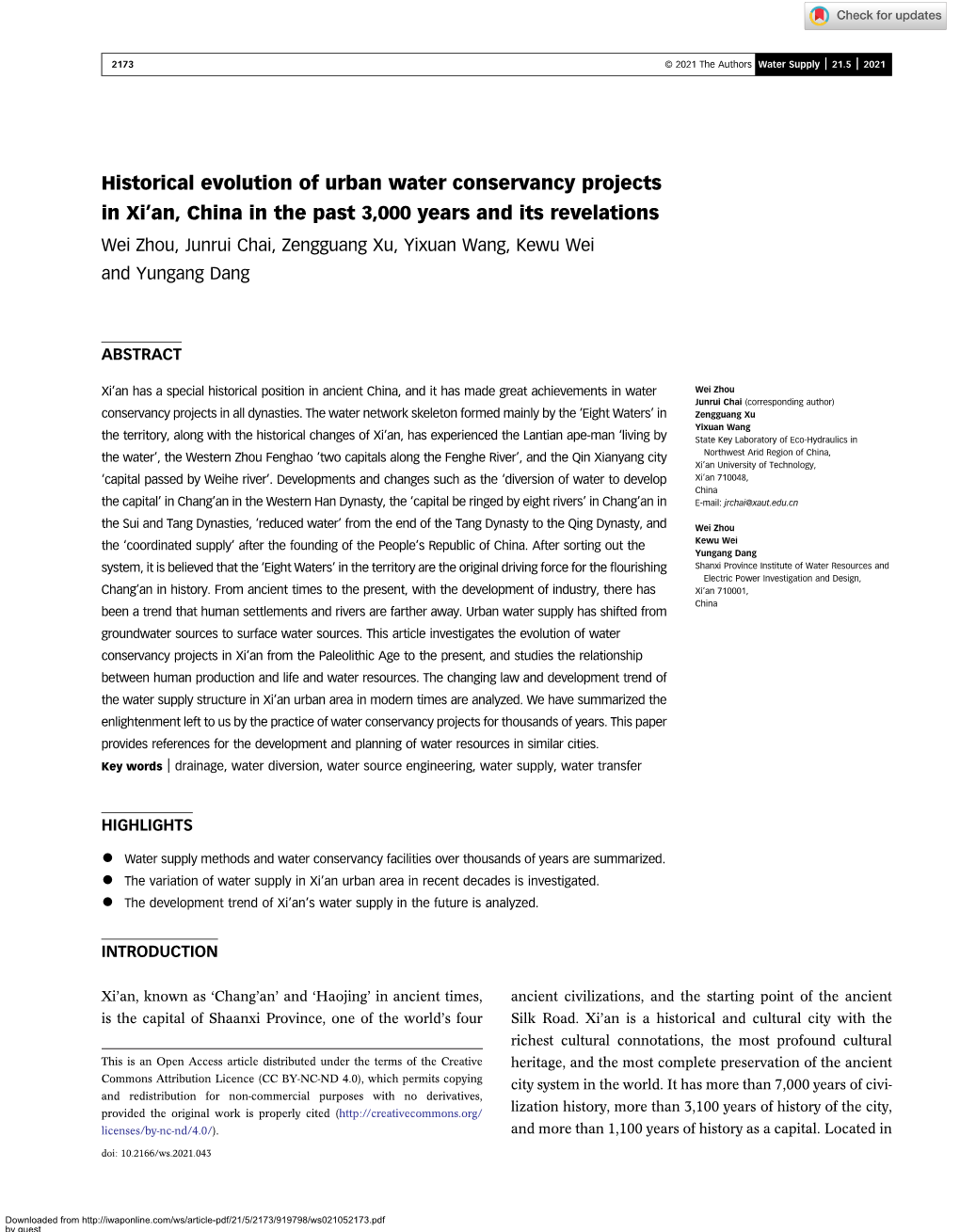 Historical Evolution of Urban Water Conservancy Projects in Xidan